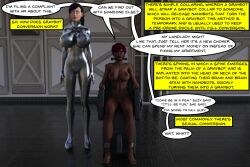 3d bottomless breasts collar dark_skin dialogue female_only fembot femsub graybot high_heels jade_(aetheria_jade) jules_(theheckle) nude original purple_hair robot robotization tech_control text theheckle topless whitewash_eyes