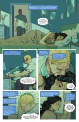  black_hair blonde_hair dc_comics dialogue english_text femsub housewife husband_and_wife official short_hair sleeping steve_trevor text wonder_woman 
