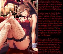  breasts bunny_ears bunnysuit caption caption_only cuffs earrings fake_animal_ears female_only femdom fishnets hypnotic_clothing jewelry kantai_collection large_breasts looking_at_viewer manip nobody67_(manipper) pov pov_sub sakiyamama text thighhighs yamato_(kantai_collection) 