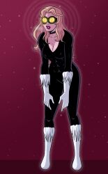 abs black_cat blonde_hair boots catherine_tharros catsuit cleavage collar drool erect_nipples fortnite fur_coat gloves goggles huge_breasts marvel_comics open_mouth original polmanning red_lipstick simple_background