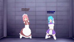  3d blue_hair doll dollification empty_eyes happy_trance himeno_fumi koikatsu! long_hair maid maid_headdress my_hime original pink_hair short_hair silvrain_(sonrio) sonrio12 text 