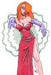 expressionless femsub gloves hair_covering_one_eye jessica_rabbit long_hair opera_gloves red_hair spiral_eyes symbol_in_eyes traditional western who_framed_roger_rabbit zombie_walk