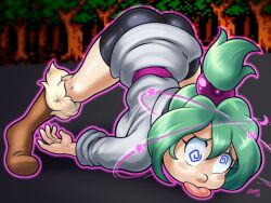  dazed female_only femsub green_hair jack-o_pose long_hair original ponytail shaxbert solo spiral_eyes tongue_out top-down_bottom-up unfocused_eyes 
