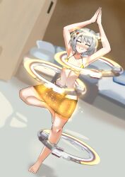  alternate_costume barefoot bikini cat_girl dancing female_only femsub glowing_eyes gold grey_hair happy_trance mio_(xenoblade) nintendo ring short_hair smeef solo xenoblade_chronicles xenoblade_chronicles_3 