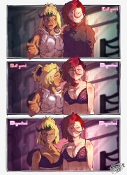 beck_(spicymancer) bra female_only femsub gameplay_mechanics lena_(pupsoph) meme multiple_girls multiple_subs original pupsoph resisting topless 