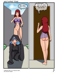 age_regression all_fours bottomless breasts comic femsub gallie_(niceguy) idpet lei_(idpet) nude open_mouth original pet_play pussy red_eyes red_hair text topless