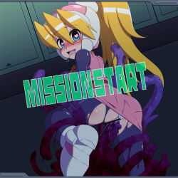 artist_request blonde_hair blush capcom ciel_(megaman_zero) drool female_only femsub happy_trance heart heart_eyes long_hair looking_back megaman_(series) megaman_zero open_mouth ponytail sex solo symbol_in_eyes tentacle_sex tentacles text