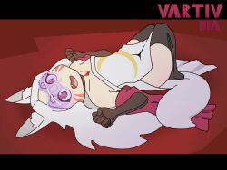 choker female_only femsub fox_ears fox_girl fox_tail happy_trance long_hair lying necklace opera_gloves sewayaki_kitsune_no_senko-san shiro_(sewayaki_kitsune_no_senko-san) smile solo tech_control thighhighs visor