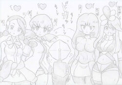  banshou breasts candice empty_eyes expressionless female_only femsub greyscale large_breasts long_hair midriff monochrome multiple_girls multiple_subs nintendo open_mouth pokemon pokemon_black_and_white pokemon_diamond_pearl_and_platinum pokemon_firered_and_leafgreen pokemon_heartgold_and_soulsilver pokemon_masters sabrina short_hair skyla straight-cut_bangs sweat tech_control text traditional translation_request twintails whitney 