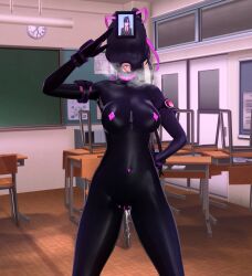  3d before_and_after black_hair bodysuit breath choker classroom clock custom_maid_3d_2 dfish303 drone female_only femsub hypnotic_accessory latex mask navel_piercing nipple_piercing open_mouth pasties ponytail pussy_juice rubber saluting solo standing standing_at_attention tech_control tongue tongue_out vibrator 
