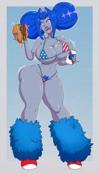  bimbofication blue_eyes blue_hair drool femsub flag_bikini grey_skin knights_of_guinevere lipstick princess_guinevere purple_lipstick solo tongue tongue_out unusual_pupils wrenzephyr2 