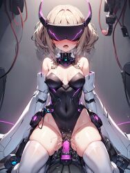  ai_art bare_shoulders blonde_hair blush cables cleavage corruption dildo drool female_only femsub kneeling koimin4_(generator) leotard navel open_mouth pussy_juice sex_machine solo squirting stable_diffusion_(ai) sweat sybian tech_control thighhighs tight_clothing tongue tongue_out twintails vaginal visor wires 