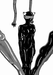 bodysuit cat_girl fake_animal_ears female_only femsub greyscale latex monochrome original rotem_dishon sketch standing standing_at_attention tech_control traditional visor