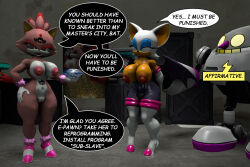  3d bat_girl bat_wings blaze_the_cat boots breasts cat_girl corruption femdom femsub furry large_breasts nobleseven20 pussy robot rouge_the_bat sonic_the_hedgehog_(series) text thigh_boots 