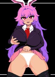 animated_gif breasts female_only femsub holding_breasts large_breasts pink_hair reisen_udongein_inaba skirt skirt_lift solo tagme takorin touhou udonge_in_interspecies_cave underwear video_game