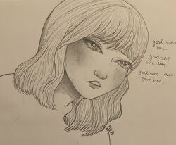 bangs blush dialogue expressionless female_only femsub greyscale heavy_eyelids long_hair lurkingmushroom mantra monochrome open_mouth signature solo spiral_eyes text traditional