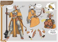  absurdres animal_ears armor ass bare_breasts bell bell_collar body_markings breast_expansion breasts breasts_outside cape character_profile cleavage collar cow_girl cowbell crossed_eyes dark_skin dazed earrings female_only femsub hair_buns hooves horns huge_breasts ida_(zelhypno) knight large_breasts large_lips mace midriff navel nipples non-human_feet nose_ring original piercing puckered_lips reference_sheet ring_eyes short_hair standing surprised tail tail_holding text trigger weapon white_hair yellow_eyes zelhypno 