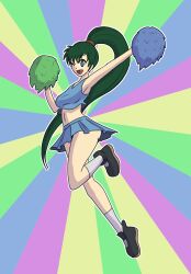  armpits ass bangs breasts cheerleader clothed crop_top eyebrows_visible_through_hair female_only femsub fire_emblem fire_emblem_the_blazing_blade green_eyes green_hair long_hair looking_at_viewer lyndis midriff mythkaz nintendo one_eye_open open_mouth ponytail posing short_skirt simple_background skirt smile sneakers socks solo spiral_eyes upskirt very_long_hair wink 