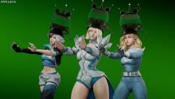  3d bare_legs belt black_hair blonde_hair bodysuit choker cleavage cleavage_cutout clothed crop_top eh emma_frost fantastic_four female_only femsub gloves gradient_background green_background green_eyes grey_hair jacket jimmy_neutron_(series) leotard long_hair luna_snow marvel_comics marvel_rivals midriff milf multicolored_hair multiple_girls multiple_subs nail_polish opera_gloves short_hair short_shorts simple_background super_hero susan_storm thick_thighs thighhighs thighs tongue_out unfocused_eyes wide_hips x-men yolkian zombie_walk 