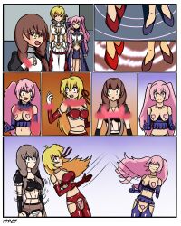 aliceliese_lou_nebulis_ix blonde_hair breast_expansion breasts brown_hair comic dollification expressionless idpet our_last_crusade_or_the_rise_of_a_new_world pink_hair rin_vispose robotization sisbell_lou_nebulis_ix transformation