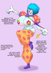  ace_attorney afro blue_eyes bow clown clown_girl clownification dialogue faetomi female_only femsub franziska_von_karma happy_trance large_breasts pink_eyes text transformation 