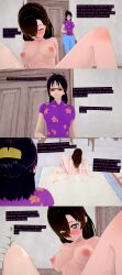 3d absurdres black_eyes black_hair breasts brown_hair closed_eyes cyanstargazer dialogue english_text female_only femdom femsub glasses hina_(one_piece) long_hair multiple_girls multiple_subs nipples nude one_piece pink_hair purple_eyes short_hair symbol_in_eyes tashigi text tribadism yuri 