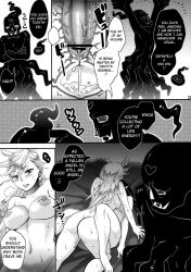 amatake_akewo black_hair blonde_hair blush bottomless breasts censored comic cum cum_in_pussy cum_in_uterus erect_nipples futanari futasub ghost incest large_breasts maledom nude panty panty_and_stocking_with_garterbelt penis pussy stocking sweat tentacles text topless x-ray