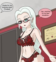  dialogue empty_eyes expressionless femsub glasses green_eyes lailah_(tales_of_zestiria) lingerie long_hair mythkaz tales_of_(series) tales_of_zestiria text underwear white_hair 