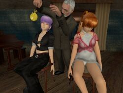 3d ayane_(dead_or_alive) cleavage crossover dead_or_alive femsub gmod half-life_2 hitomi kasumi_(dead_or_alive) orange_hair purple_hair short_hair upskirt valve vg-mc wallace_breen white_hair