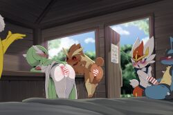  ass_grab bent_over black_sclera blush breasts censored cinderace dagasi femsub from_behind furry gardevoir handjob happy_trance hypno japanese_text lopunny lucario malesub masturbation multiple_boys multiple_girls multiple_subs nintendo pendulum penis pokemon pokemon_(creature) precum pussy pussy_juice red_eyes sitting skirt_lift spiral spiral_eyes spread_pussy tagme text trembling 