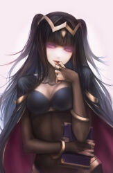 black_hair breasts cleavage female_only femdom fire_emblem fire_emblem_awakening frostbyte_(manipper) glowing glowing_eyes large_breasts long_hair magic manip nintendo open_mouth simple_background tharja white_background