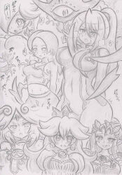  banshou blush bodysuit breasts chaos_kin crown drool elf_ears empty_eyes femsub goddess greyscale hair_covering_one_eye happy_trance jewelry kid_icarus large_breasts leggings long_hair metroid_(series) multiple_girls nintendo open_mouth palutena parasite ponytail princess princess_peach princess_rosalina princess_zelda samus_aran sketch super_mario_bros. super_smash_bros. sweat text the_legend_of_zelda tongue tongue_out traditional translation_request twilight_princess wii_fit wii_fit_trainer zero_suit 