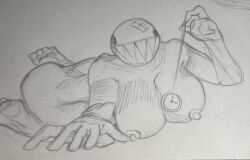  ass barefoot bubble bubble_(the_amazing_digital_circus) cleavage dalty feet femdom greyscale large_breasts nipples pocket_watch pov_sub sharp_teeth shiny_skin sketch solo tagme the_amazing_digital_circus 