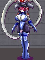  ayuko_(jcroth) boots cables cleavage dildo empty_eyes exposed_chest expressionless female_only fembot femsub furry gaminglover gloves goat_girl headphones high_heels horns indeedee nintendo open_mouth opera_gloves original pokemon purple_hair robotization standing standing_at_attention tech_control thigh_boots visor 