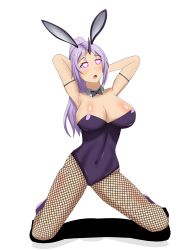 absurdres ahegao armpits arms_above_head bare_shoulders breasts bunnysuit cleavage femsub heart heart_eyes high_heels horns kneeling large_breasts oni_girl pink_eyes ponytail purple_hair shion_(tensei_slime) soex symbol_in_eyes tagme that_time_i_got_reincarnated_as_a_slime thighhighs white_background