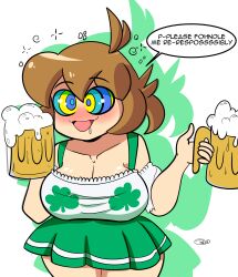 absurdres breasts brown_hair dress female_only happy_trance kaa_eyes large_breasts mighty_switch_force open_mouth patricia_wagon penken st._patrick&#039;s_day text