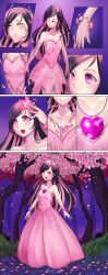 absurdres black_hair collarbone comic consensual dress female_only goo_girl ibenz009 monster_girl necklace original pink_eyes slime transformation wholesome