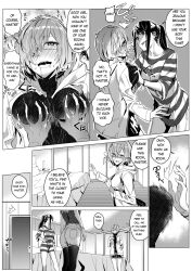 breasts comic duokuma empty_eyes female_only femsub ghost greyscale groping hard_translated hyoui_lover large_breasts monochrome multiple_girls possession tagme text translated