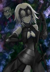  absurdres armor black_hair blonde_hair breasts caster_(fate/zero) corruption empty_eyes fate/apocrypha fate/grand_order fate_(series) jeanne_alter jeanne_d&#039;arc_(fate) kazeminoru_sole large_breasts short_hair sword weapon yellow_eyes 