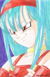  artist_request baby_(dragon_ball) blue_hair bulla_briefs choker dragon_ball dragon_ball_gt femsub fingerless_gloves gloves happy_trance long_hair possession red_eyes smile traditional 