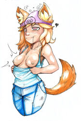 blush bonnie_(findeco) darkhatboy erect_nipples female_only femsub fox_ears glowing glowing_eyes happy_trance long_hair open_clothes original panties smile traditional underwear undressing