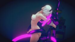  3d animated arms_behind_back blindfold bouncing_breasts corruption erect_nipples headdress honey_select_2 navel nier_automata nipples nude open_mouth pussy_juice restrained sex_machine short_hair spread_legs t1000_(artist) tech_control vaginal video white_hair yorha_no._2_type_b 