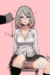  blush bow_(bhp) breasts brown_hair cleavage coin dazed empty_eyes female_only femsub happy_trance large_breasts long_hair magical_sempai open_mouth panties pendulum school_uniform sempai_(magical_sempai) sitting underwear white_hair 