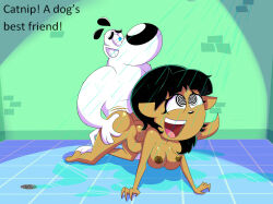 absurdres all_fours black_hair bottomless breasts brown_hair cat_girl cleavage davecartoons dazed doggy_style dudley_puppy erect_nipples femsub furry happy_trance hypnotic_eyes kitty_katswell large_breasts maledom manip nipples nude open_mouth sex short_hair shower smile spiral_eyes symbol_in_eyes tail text tongue tongue_out topless tuff_puppy western wet zodiac_(manipper)