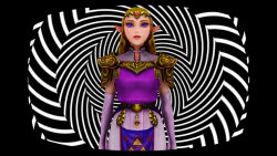  3d biliocho blonde_hair crown elf_ears empty_eyes expressionless female_only gloves jewelry nintendo ocarina_of_time open_mouth opera_gloves princess princess_zelda purple_eyes spiral standing standing_at_attention the_legend_of_zelda 