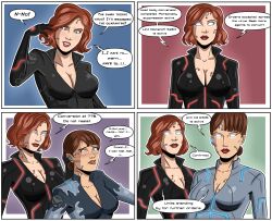  black_widow bodysuit breasts brown_hair comic corruption earpiece expressionless femsub hypnotized_hypnotist large_breasts maria_hill marvel_comics polmanning red_hair resisting robotization short_hair super_hero tech_control text the_avengers virus western 