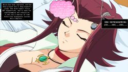 akiza_izinski caption closed_eyes femsub jamesf_(manipper) long_hair manip mantra necklace progress_indicator red_hair sleeping speech_bubble tagme tech_control text thought_bubble yu-gi-oh!