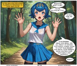ai_art blue_eyes blue_hair devianbar dialogue green_eyes lana_(pokemon) nintendo pokemon short_hair text