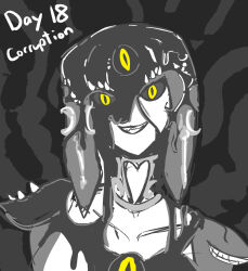 armor black_background breath_of_the_wild choker collarbone corruption evil_smile fangs female_only femsub fish_girl glowing_eyes hypnovember looking_at_viewer majinsfw mipha multiple_eyes possession shoulder_pads slime smile solo the_legend_of_zelda yellow_eyes