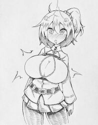 breast_expansion breasts dazed drool expressionless fate/grand_order fate_(series) femsub greyscale gudako huge_breasts ponytail ritsuka_fujimaru spiral_eyes symbol_in_eyes traditional